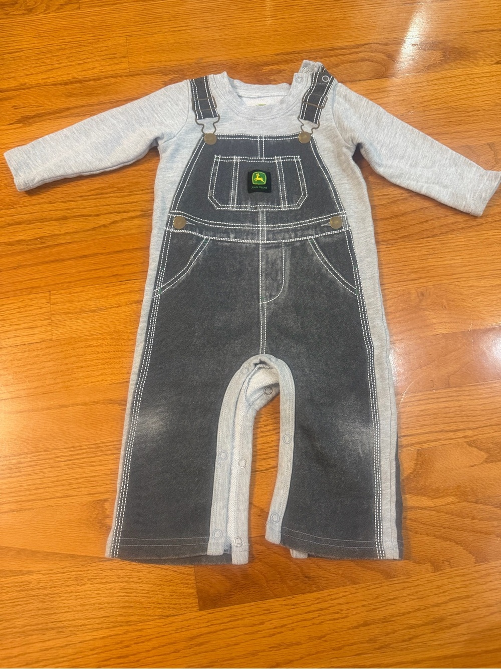 John Deere Gray & Black Baby Overalls Romper 9/12m